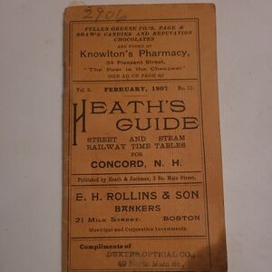 1907 Edition of Heath's Guide for Concord, NH, Featuring Street and Railway Time